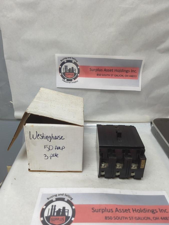 Used WESTINGHOUSE,50 AMP,CIRCUIT BREAKER 3-POLE 50 AMP PRE-OWNED