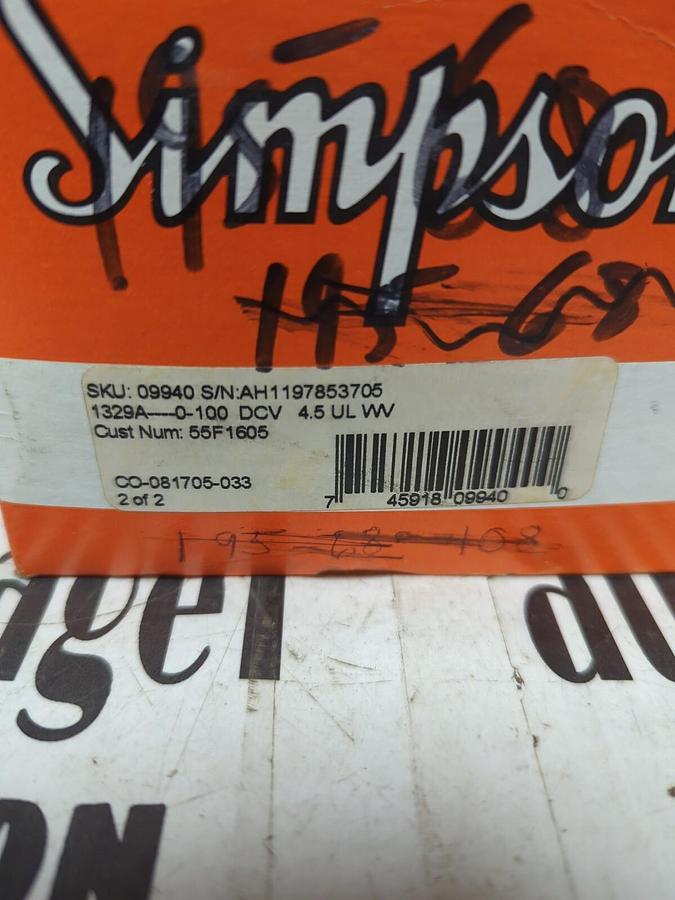 SIMPSON,19503434,MODEL  1329A 0-100DCV PANEL METER NOS