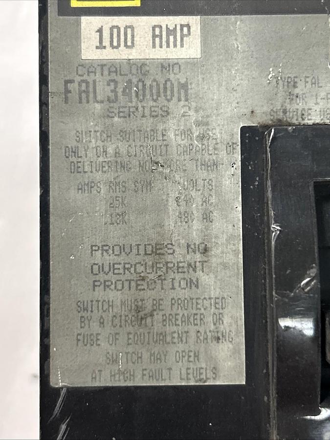 Used SQUARE D,FAL34000M,CIRCUIT BREAKER 100A 480V 3P