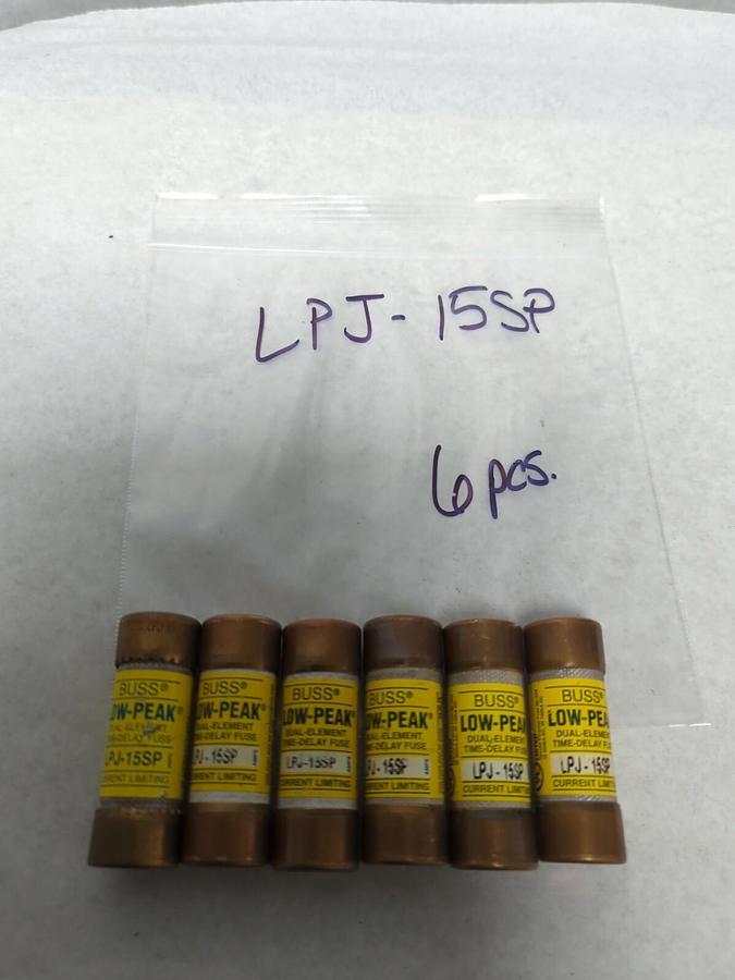 Used COOPER BUSSMANN,LPJ-15SP,LOW-PEAK 15 AMP FUSE LOT OF 6 PRE-OWNED