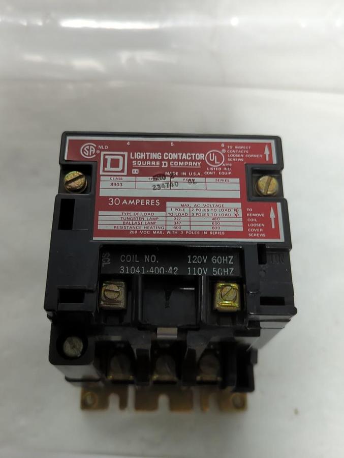 Used SQUARE D,8903-SM0-2,LIGHTING CONTACTOR 30 AMP 3-POLE PRE-OWNED