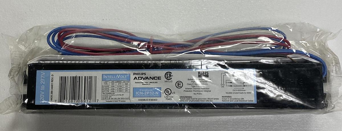 Used PHILIPS ADVANCE BALLAST,ICN-2P32-N,BALLAST 0.5-0.21A 120-277V NOS