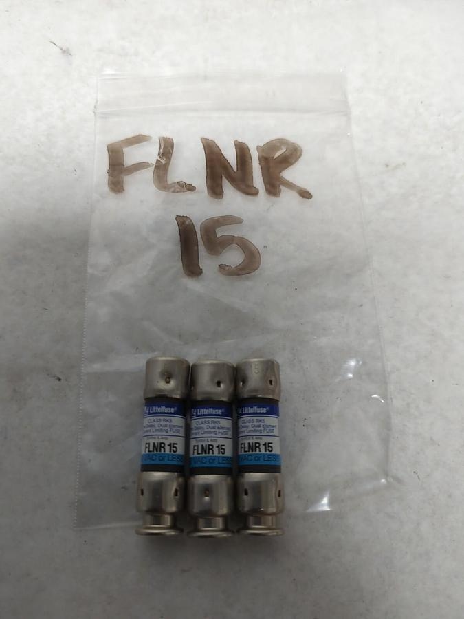 LITTELFUSE,FLNR-15,TIME-DELAY 15 AMP FUSE LOT OF 3 NOS