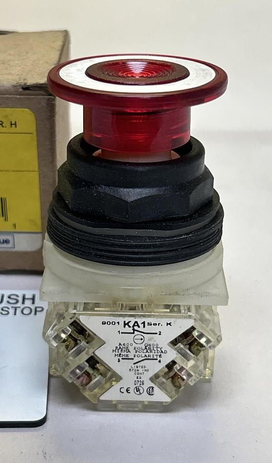 SQUARE D,9001SKR9RH13,MUSHROOM HEAD RED PUSH/PULL BUTTON NOS