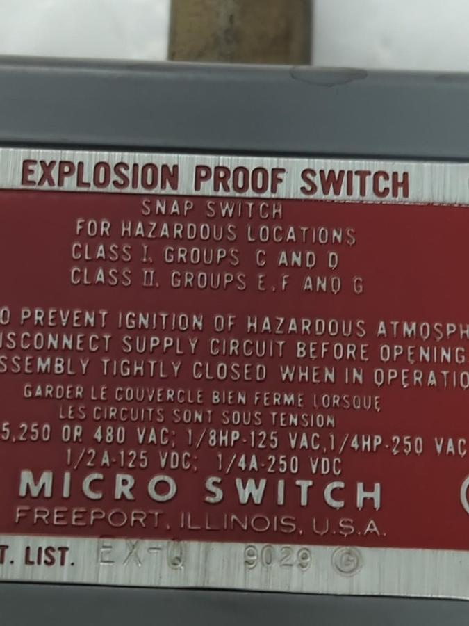 Used MICRO SWITCH,EX-Q,EXPLOSION PROOF SWITCH PRE-OWNED