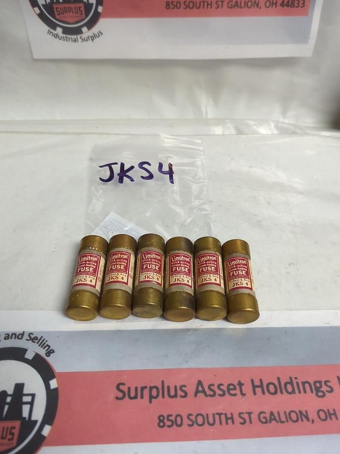 Used COOPER BUSSMANN,JKS-4,LIMITRON 4 AMP FUSE LOT OF 6 PRE-OWNED
