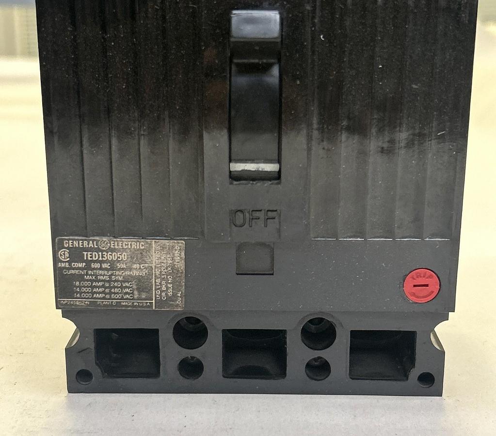 Used GENERAL ELECTRIC,TED136050,CIRCUIT BREAKER 50A 600V 3P