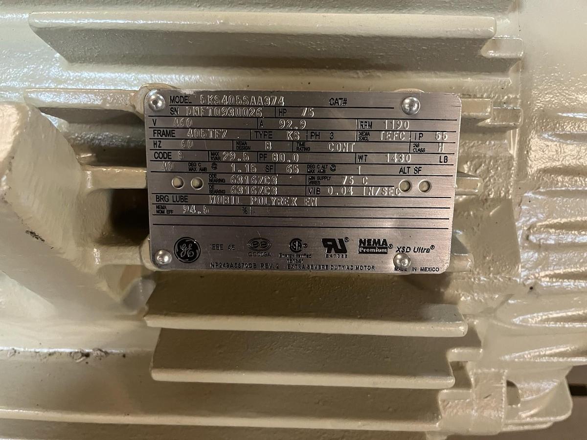 GE,5KS405SAA374,DUAL SHAFT EXTRA SEVERE DUTY MOTOR 75HP 3PH 1190RPM 405TEZ