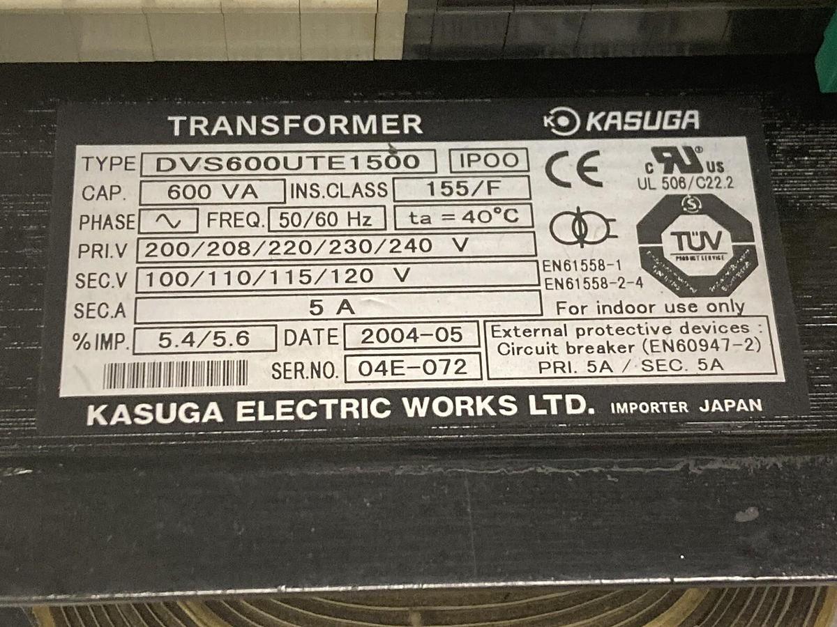 Kasuga,DVS600UTE1500,Transformer 600VA 155/F