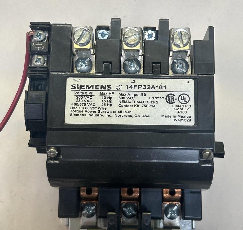 Used SIEMENS,14FP32A*81,STARTER SIZE 2 45A 600V