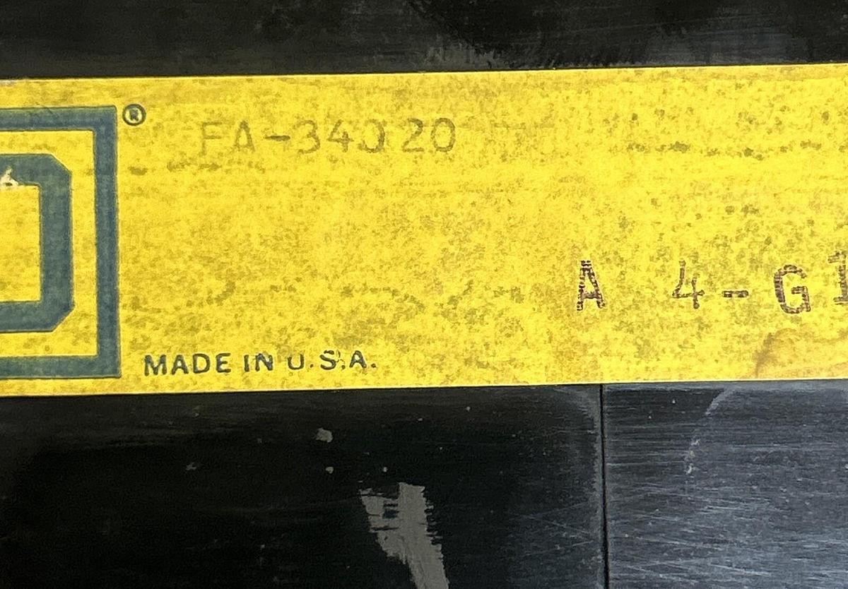 Used SQUARE D,FA-34020,I-LINE CIRCUIT BREAKER 20A 480V 3P