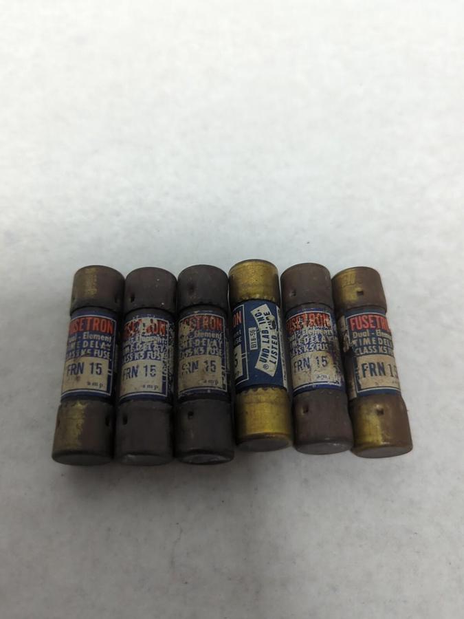 Used COOPER BUSSMANN,FRN-15,FUSETRON 15 AMP FUSE LOT OF 6 PRE-OWNED