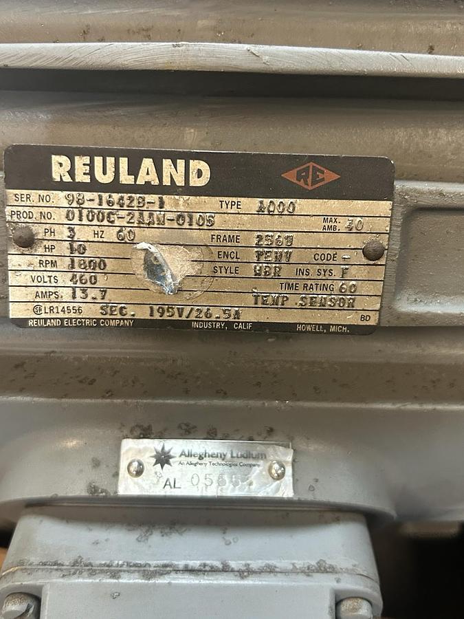 Used REULAND,0100C-2AAN-0105,MOTOR 10HP 460V 1800RPM 3PH 256U FRAME