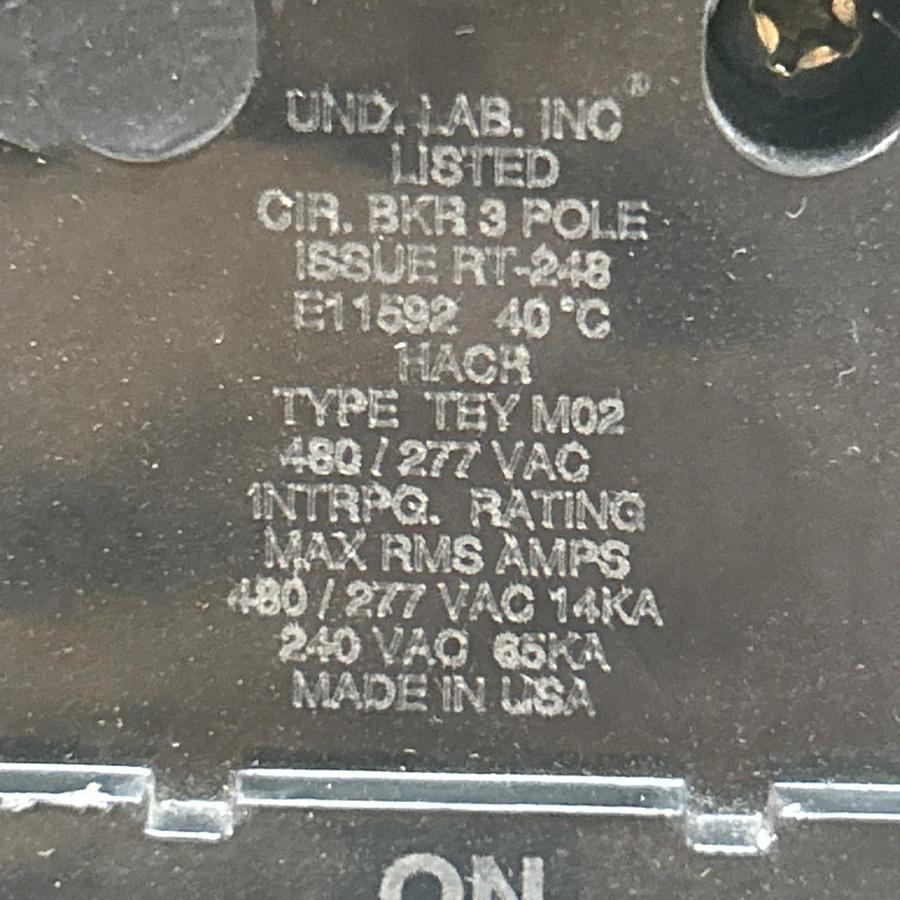 Used GENERAL ELECTRIC,TEYM02360,CIRCUIT BREAKER 60A 480/277V 3P