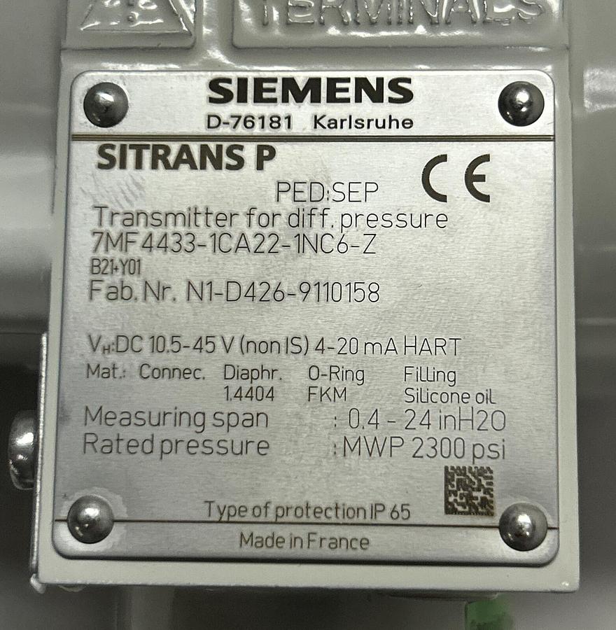 Used SIEMENS,7MF4433-1CA22-1NC6-Z,PRESSURE TRANSDUCER NEW