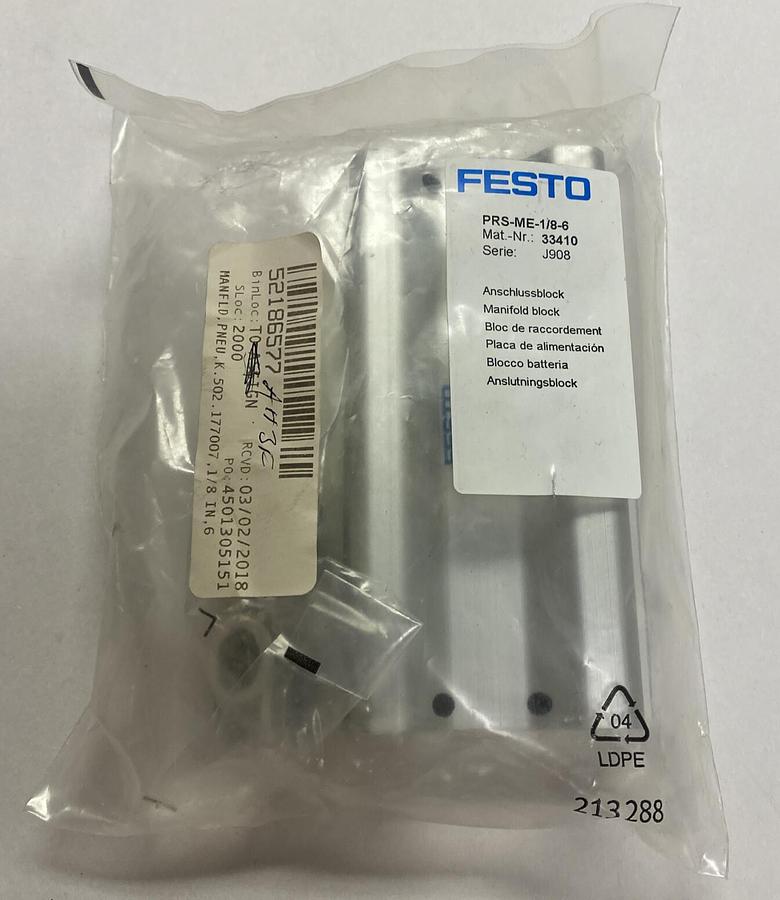 Used FESTO,PRS-ME-1/8-6,MANIFOLD BLOCK NEW