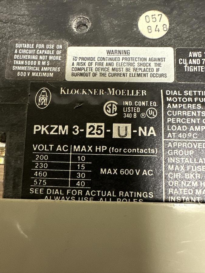 Used Klockner & Moeller,PKZM 3-25-U-NA,Motor Starter