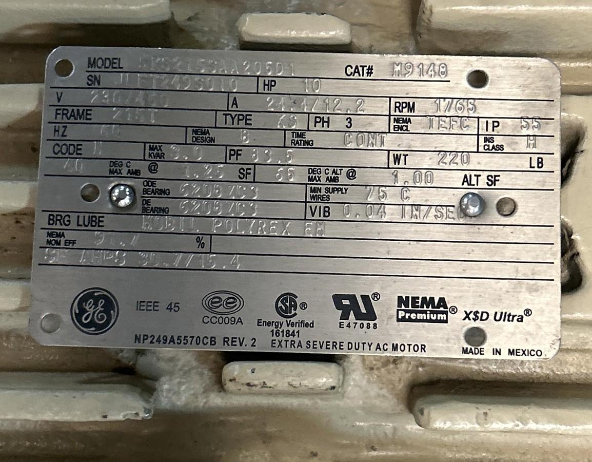 GE,5KS215SAA205D1,EXTRA SEVERE DUTY AC MOTOR 10HP 1765RPM 230/460V 215T FRAME
