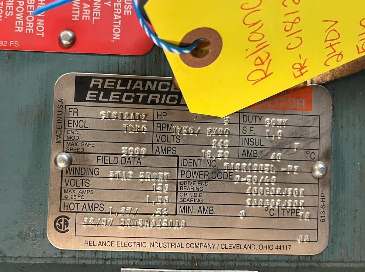 Used RELIANCE,C1812ATZ,DC MOTOR 5HP 1750RPM 240VDC
