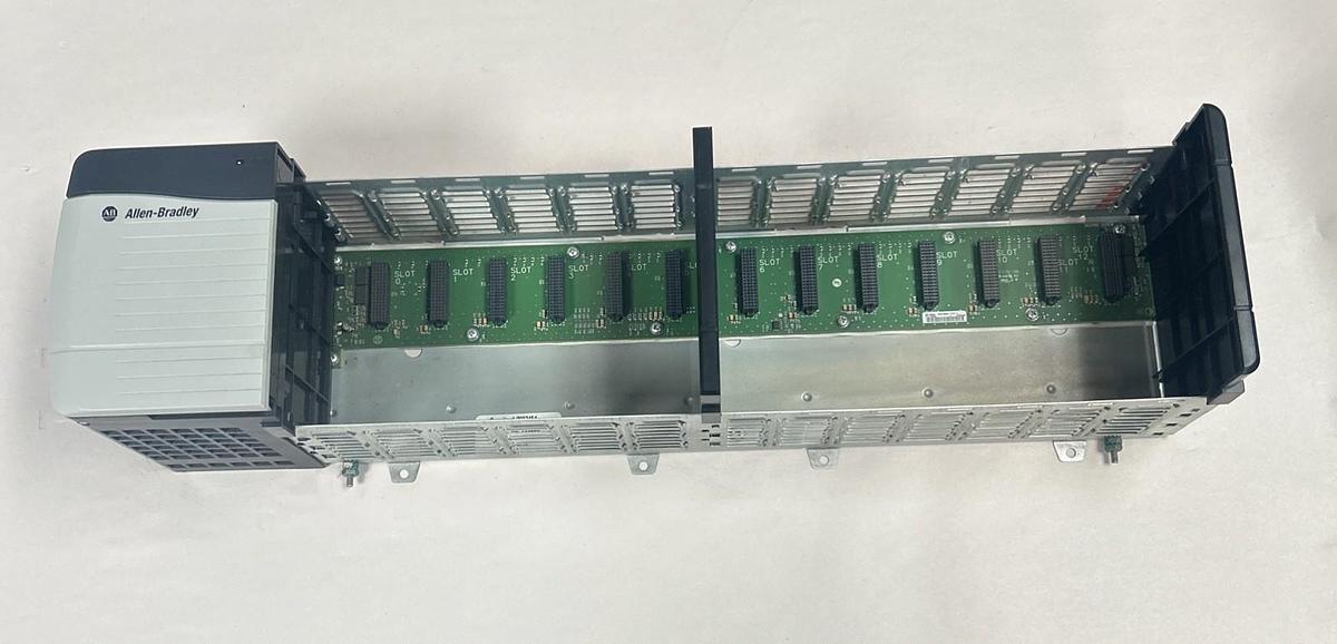Used ALLEN BRADLEY,1756-A13,13 SLOT CHASSIS W/ 1756-PA72 POWER SUPPLY