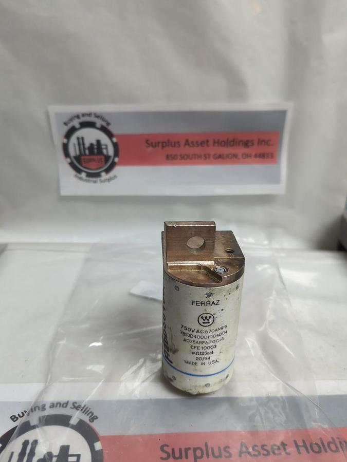 Used FERRAZ SHAWMUT,A075ARF670C1G,PROTISTOR FUSE 670 AMP 750V PRE-OWNED