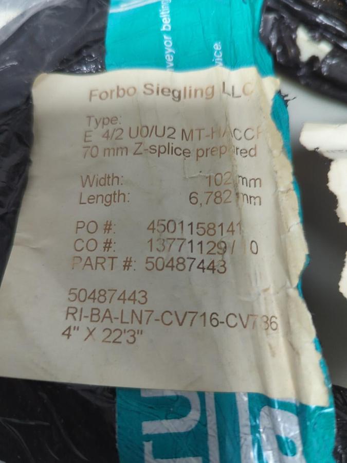 FORBO SIEGLING,50487443,TYPE 4/2 U0/U2 MT-HACCP CONVEYOR BELT 4 IN W X 22 FT 3IN