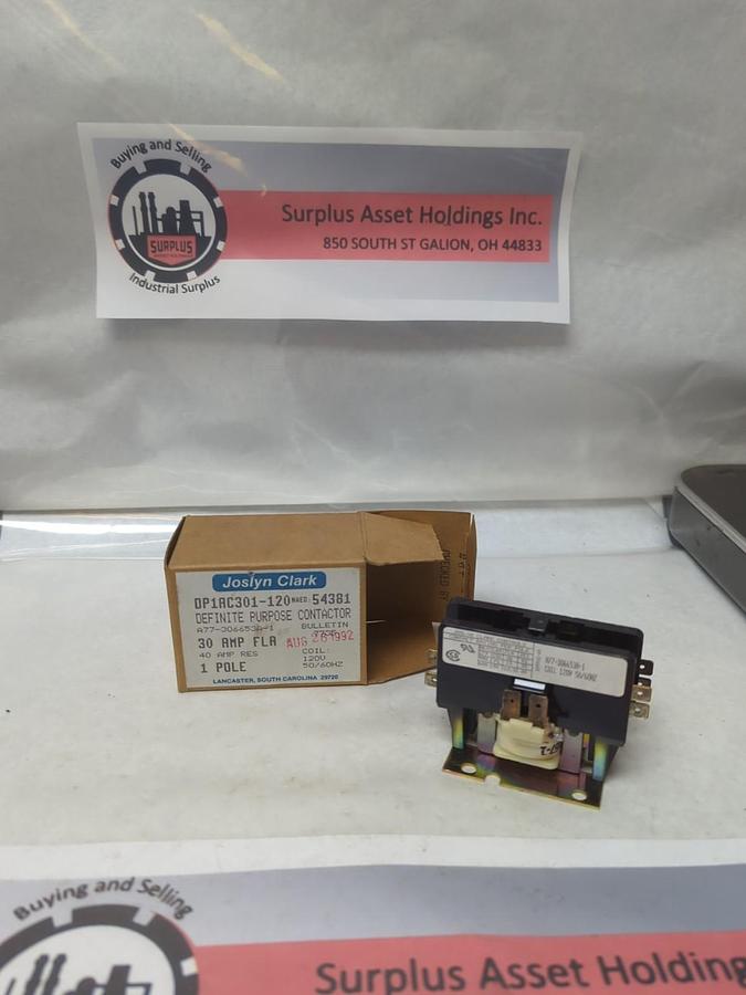 JOSLYN CLARK,DP1AC301-120,DEFINITE PURPOSE CONTACTOR 30 AMP 1-POLE NOS
