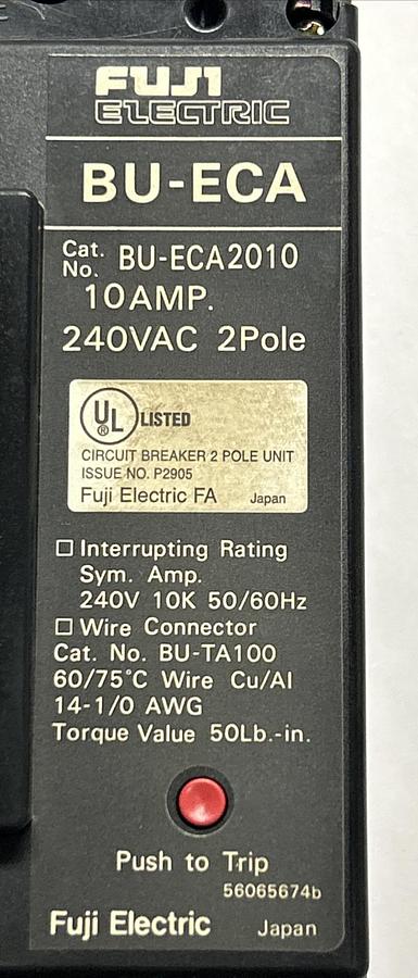 Used FUJI ELECTRIC,BU-ECA2010,CIRCUIT BREAKER 10A 240V 2P