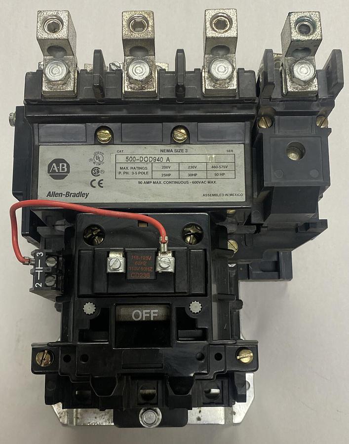 ALLEN BRADLEY,500-DOD940,NEMA SIZE 3 CONTACTOR110/120V 50/60 HZ 4 POLE NOS