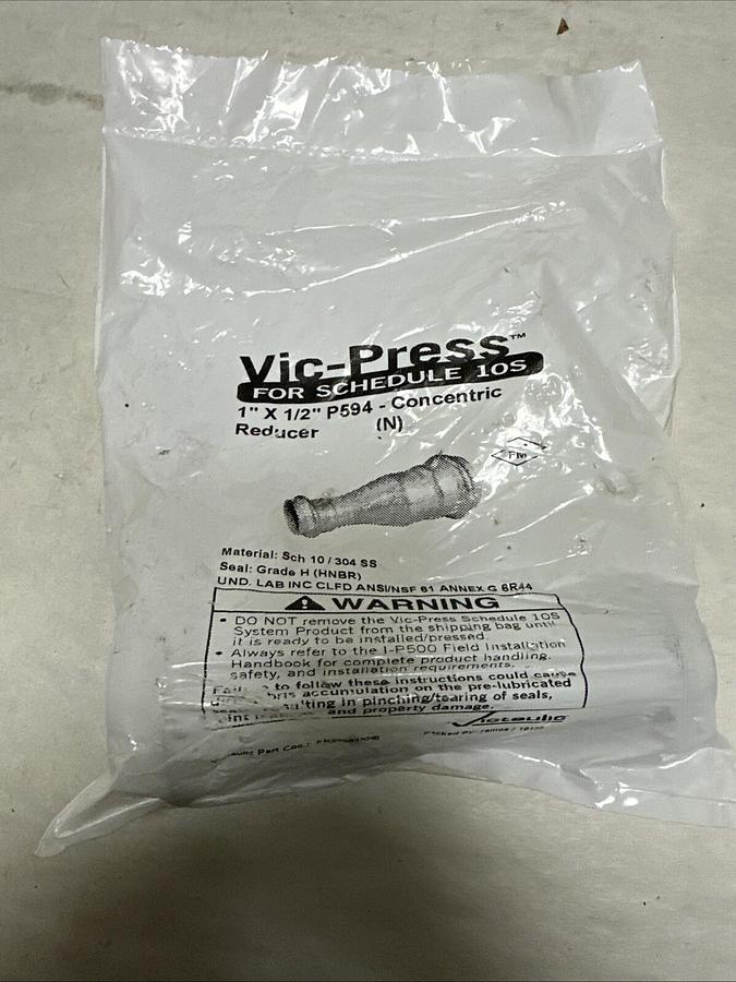 Used Vic-Press,P594,Concentric Reducer 1"x 1/2" SCH 10 304SS