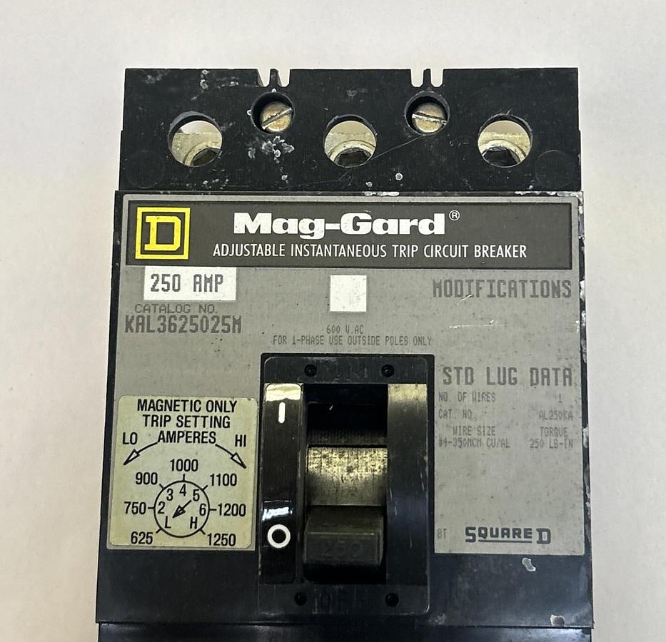 Used SQUARE D,KAL3625025M,CIRCUIT BREAKER 250A 600V 3P