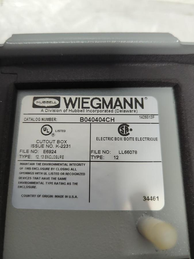 WIEGMANN,B040404CH,TYPE 2 WALL MOUNT ENCLOSURE NOS