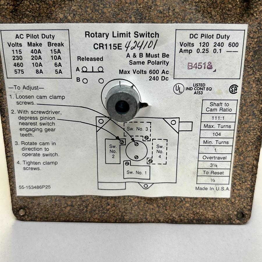 Used GENERAL ELECTRIC,CR115E424101,ROTARY LIMIT SWITCH