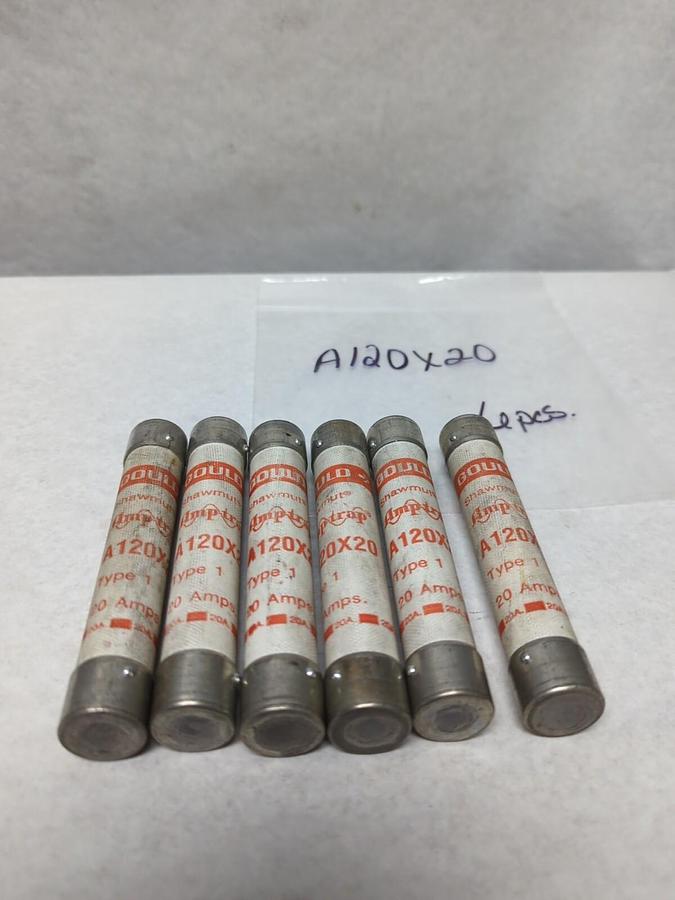 Used GOULD SHAWMUT,A120X20,AMP-TRAP 20 AMP FUSE LOT OF 6 PRE-OWNED