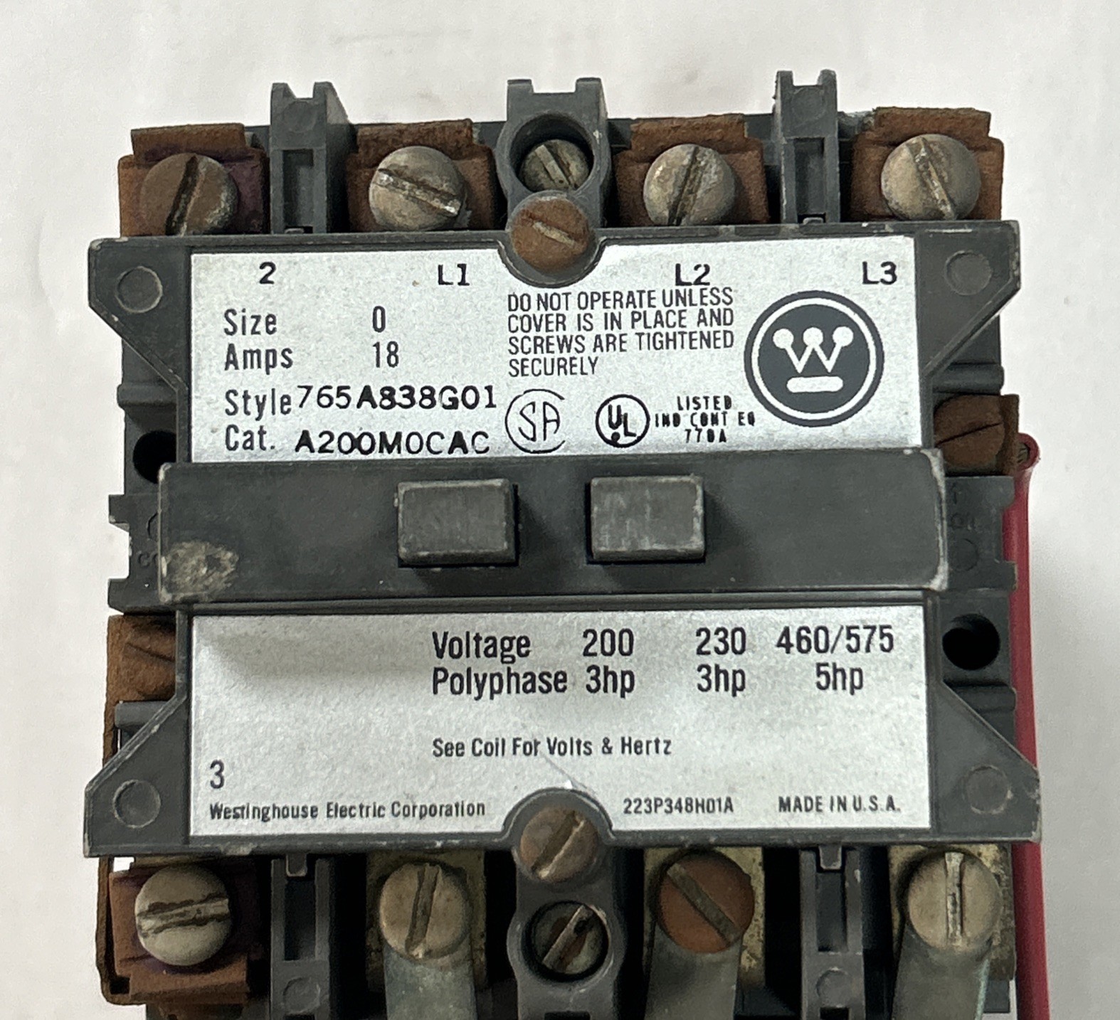 Used WESTINGHOUSE,A200M0CAC,MOTOR STARTER SIZE 0 18A