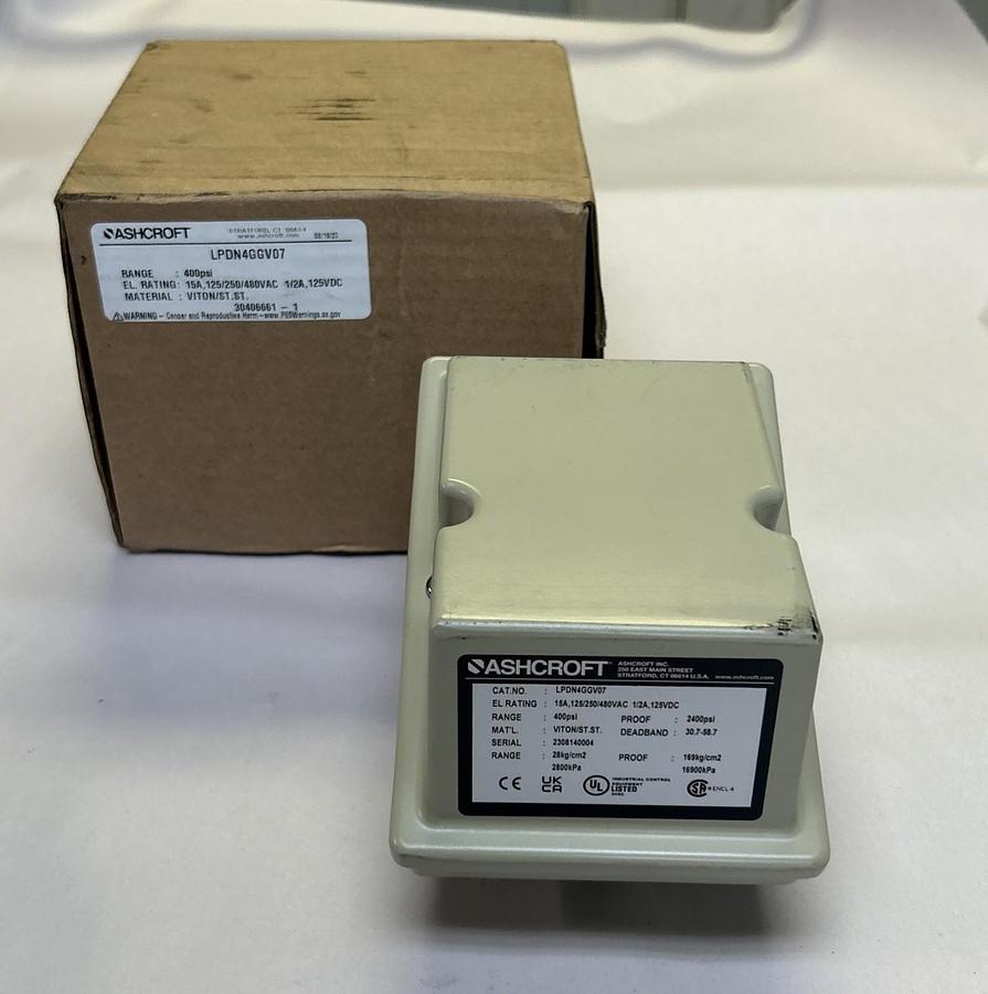 ASHCROFT,LPDN4GGV07,PRESSURE SWITCH 400PSI 15A 125/250/480V NOS