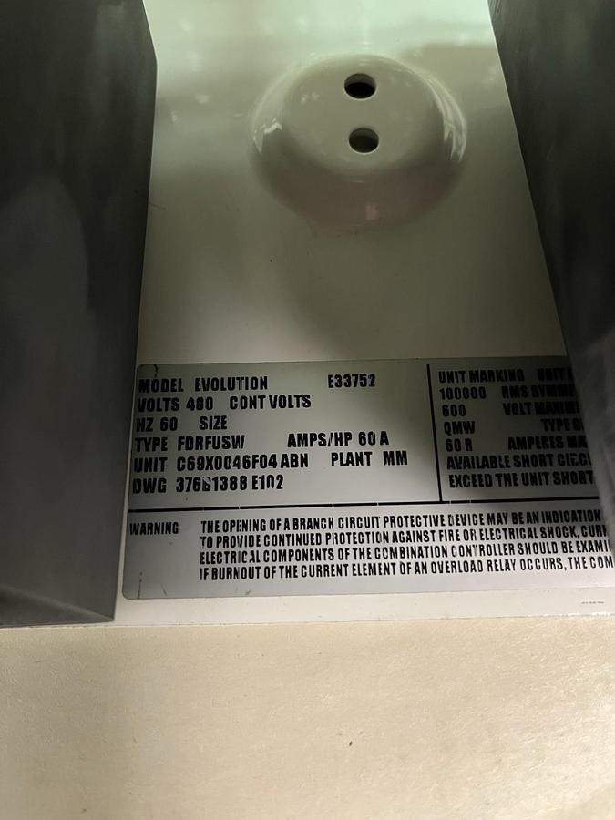 Used GE,E33752,EVOLUTION 60 AMP FDRFUSW DUAL FUSED DISCONNECT MCC BUCKET