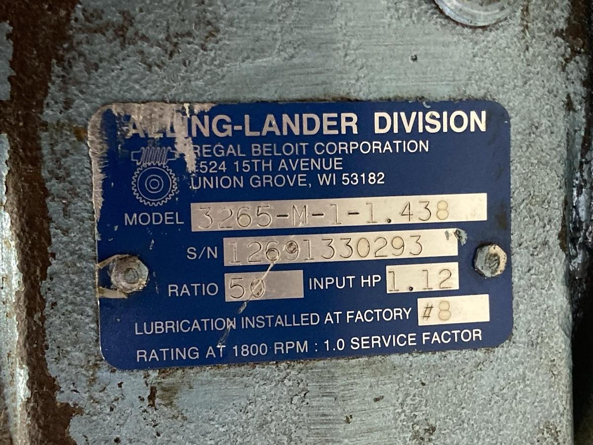 Used Alling-Lander Division,3265-M-1-1.438,Gear Reducer 1.12Hp Ratio 50:1