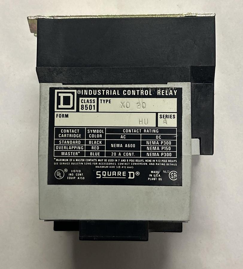 Used SQUARE D,8501X020,CONTROL RELAY
