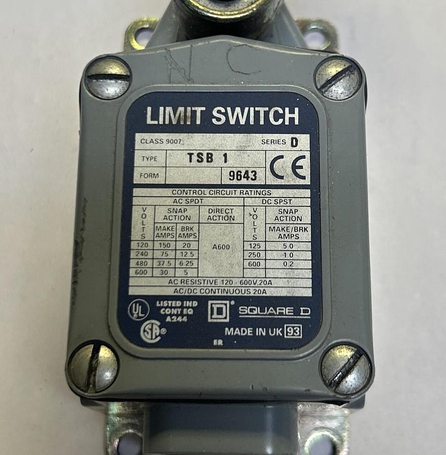 Used SQUARE D,TSB19643,LIMIT SWITCH
