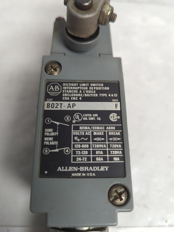 Used ALLEN BRADLEY,802T-AP,SERIES F OILTIGHT LIMIT SWITCH PRE-OWNED