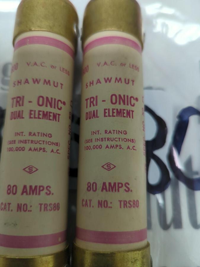 SHAWMUT,TRS-80,TRI-ONIC CLASS K-5 FUSE 80 AMP LOT OF 2 NOS