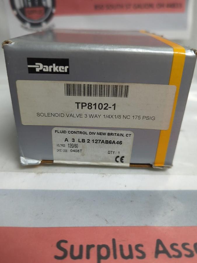 PARKER,A3LB2127AB6A46,SOLENOID VALVE 175 PSIG 3-WAY 1/4X1/8 NC NOS