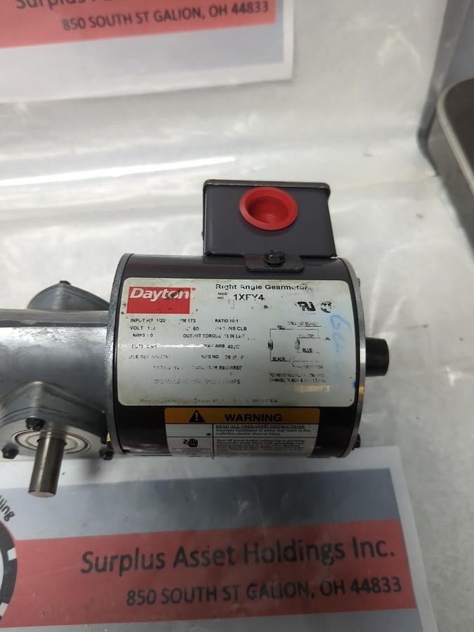 Used DAYTON,1XFY4,RIGHT ANGLE GEAR MOTOR 115V 173 RPM 1 AMP PRE-OWNED
