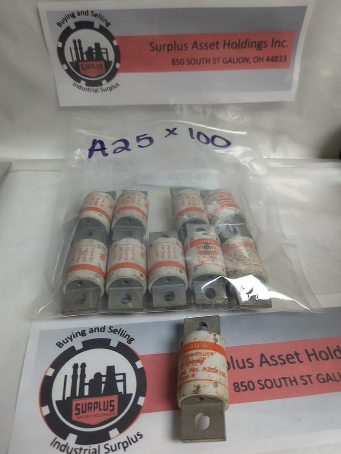 Used GOULD SHAWMUT,A25X100,TYPE 4 FUSE100 AMP LOT OF 10 PRE-OWNED