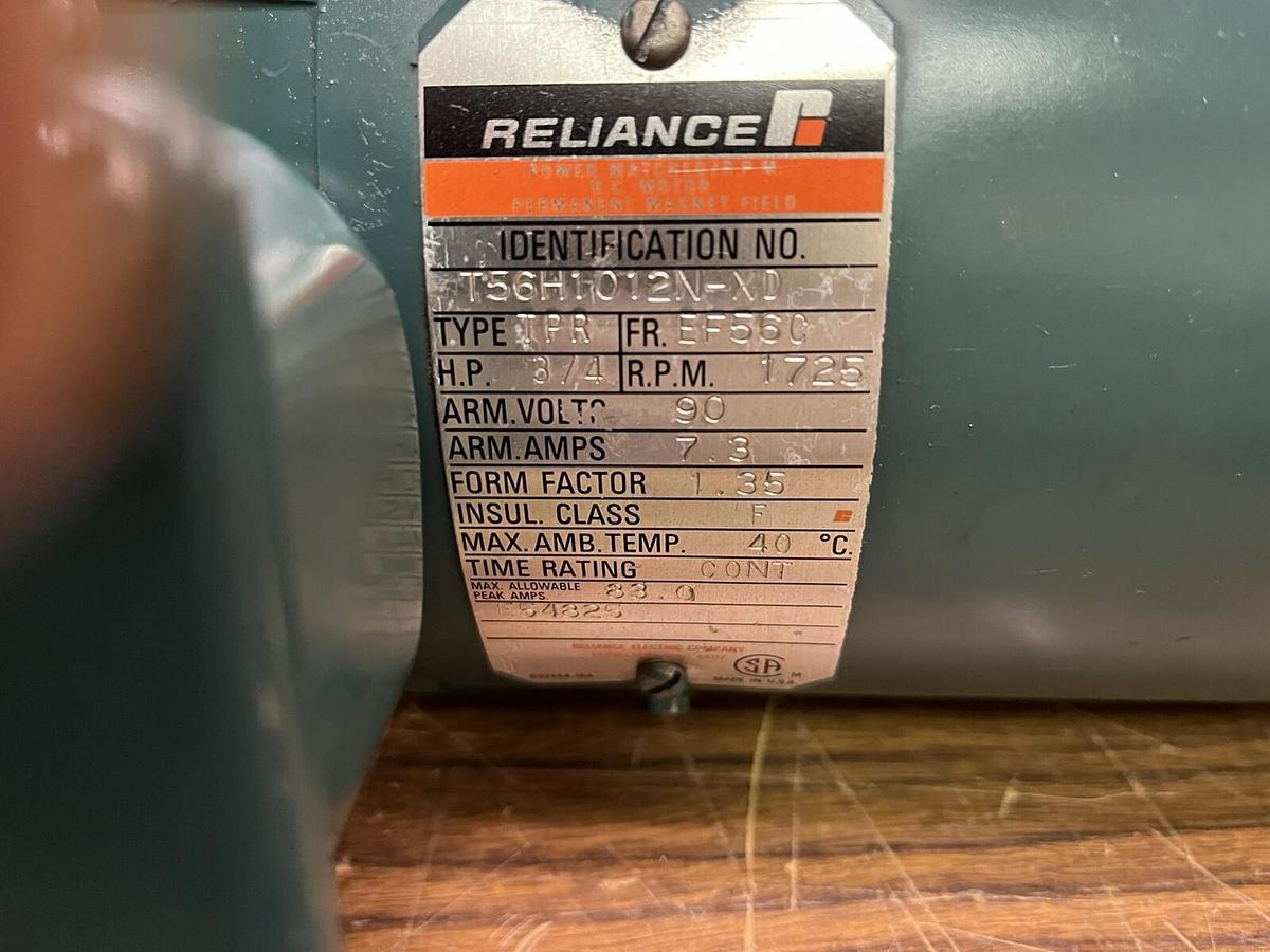 Used RELIANCE,T56H1012N-XD,DC MOTOR 3/4 HP 90VDC 1725 RPM EF56C