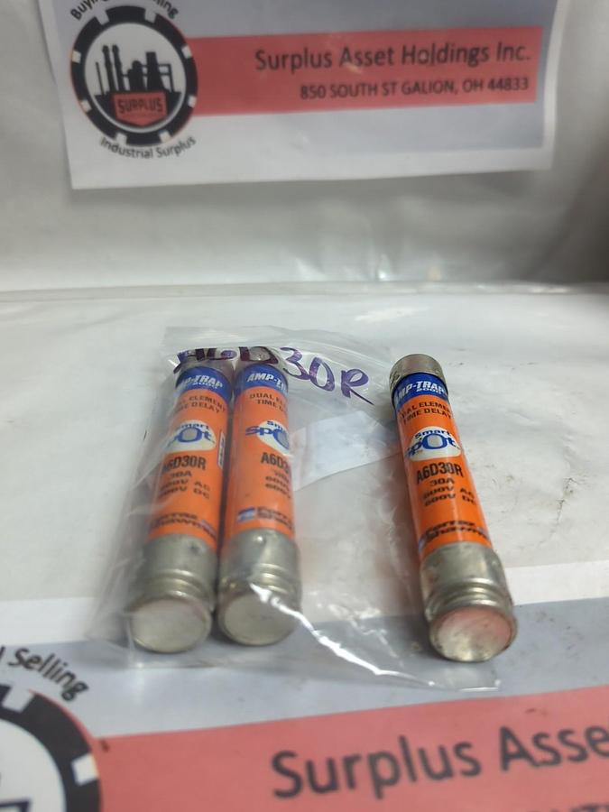 Used FERRAZ SHAWMUT,A6D30R,SMART-SPOT FUSE 30 AMP LOT OF 3 PRE-OWNED