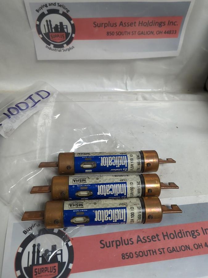 Used LITTELFUSE,FLSR100ID,INDICATOR 100 AMP FUSE LOT OF 3 PRE-OWNED