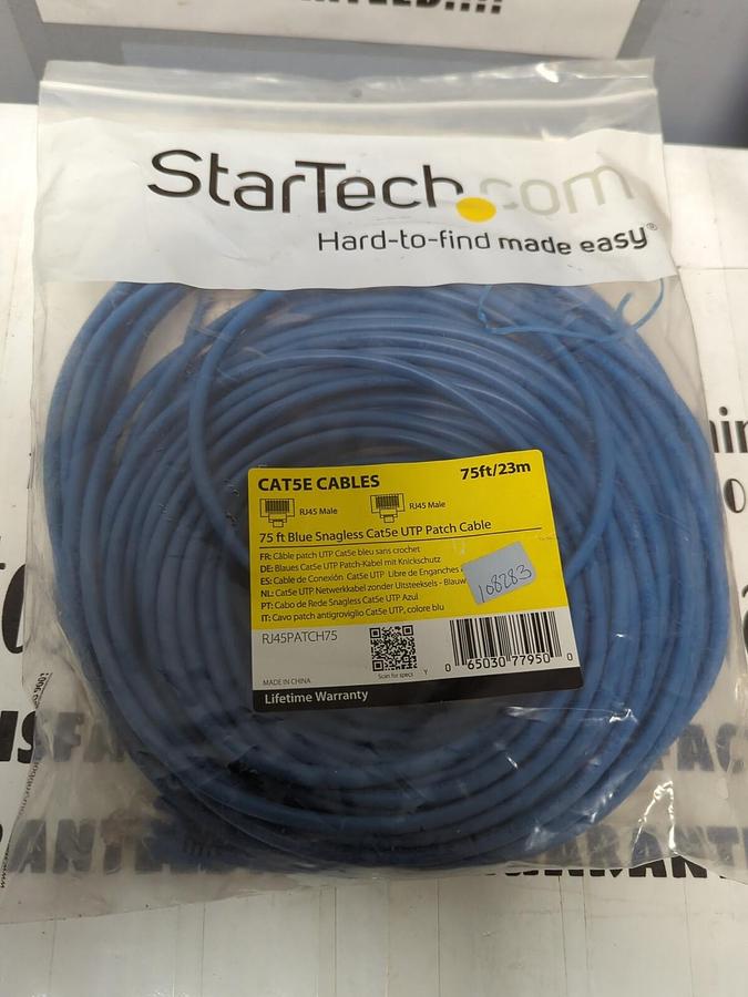 Used STARTECH,RJ45PATCH75,75FT BLUE SNAGLESS CAT5E UTP PATCH CABLE NEW