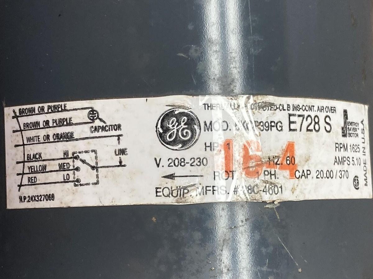 Used General Electric,5KCP39PG E728 S,1-Phase Motor 208-230v 60Hz 1625rpm